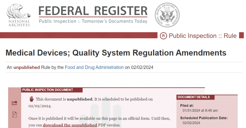 與時俱進：QSR820正式修訂，FDA醫療器械質量管理體系（QMSR）最終落地！